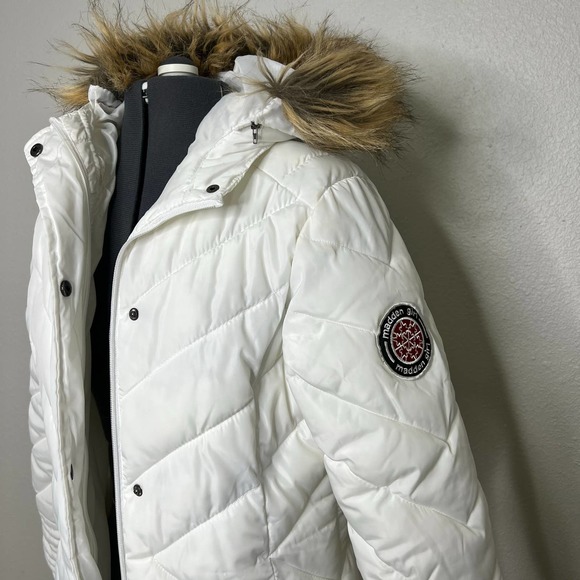 Madden Girl White Long Puffer Coat - Picture 3 of 11